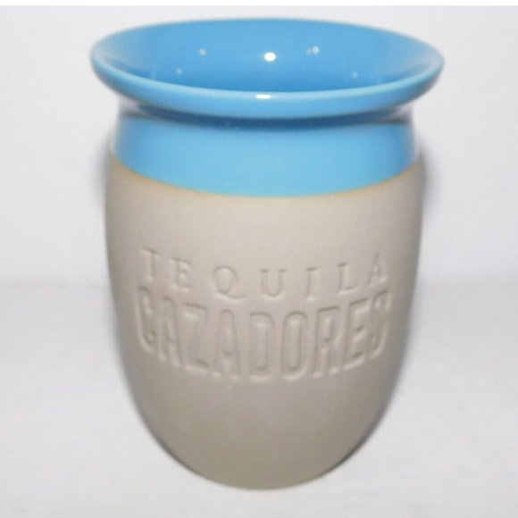 Tequila Cazadores Cantarito Blue Rim Mexican Pottery Cup Mug Jug NEW unused - Picture 1 of 4